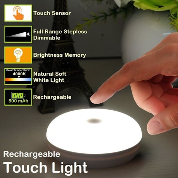 Kids Night Light, Rechargeable Bedside Lamp, Nursing Lamp, Dimmable LED Cabinet/Wardrobe Light, Touch-Sensitive Brightness Memory Lamp