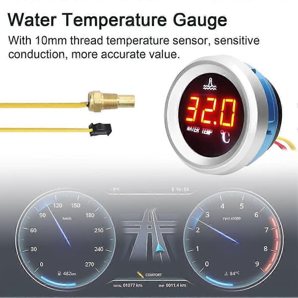 52 mm digital vandtemperaturmåler til biler med LED-display 9-36V sensor og alarm