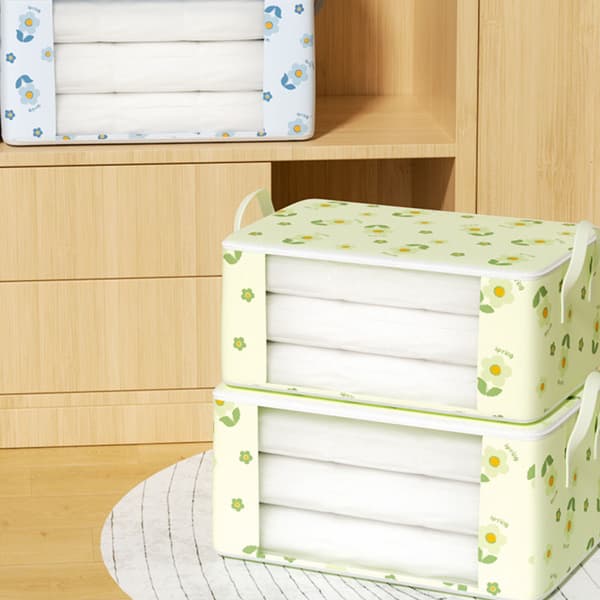 72L Clothes Storage Bag with Handle Stackable Dustproof Quilt Packing Bag for Home Beige Large Size Beige Large Size