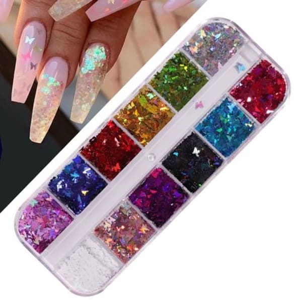 2 kpl Nail Art Perhonen Laser Symphony Paljetit-10