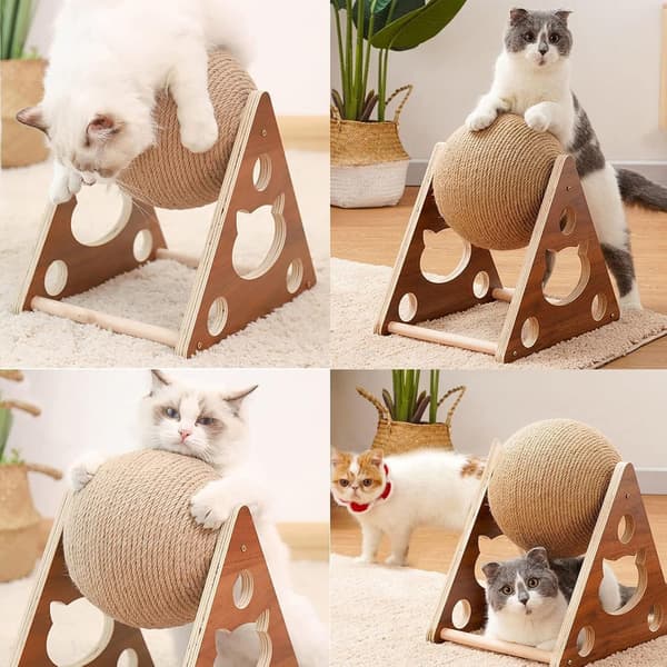 Cat Scratching Post Natural Sisal Rope Scratching Post for Cats and Kittens Dogs and Puppies Interactive Scratching Post Toy Solid Wood M