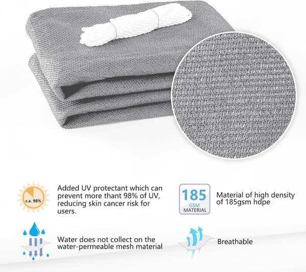 Rectangular Sun Shade Sail 2x3 m - Breathable HDPE Sun Shade Sail (185 g/㎡) - Rectangular Sun Shade Net 3x2 m with UV Protection for Patio - Garden ...