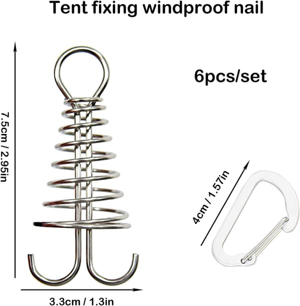 6-pack Spring Fasteners, Tension Spring, for Camping Tents, Sunshade