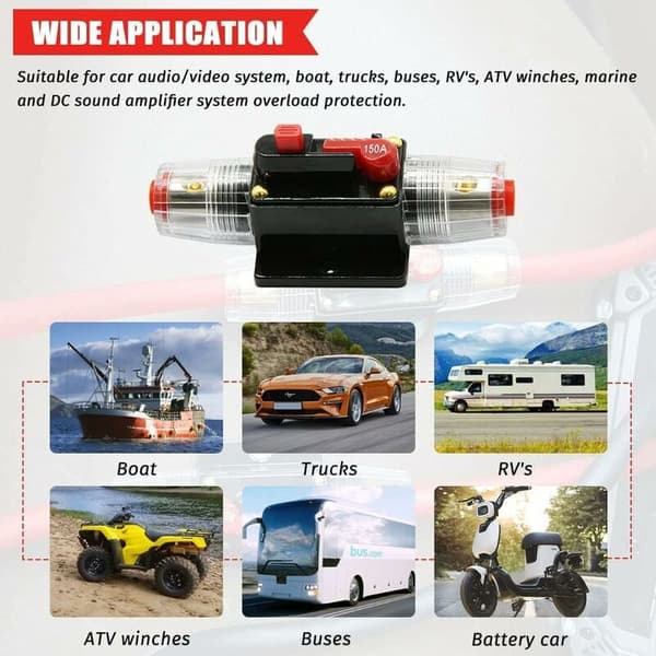 Bil Sikring Strømafbryder, Auto Strømafbryder Bilbeskyttelse 12V - 24V DC, Manuel Reset Strømafbryder Bil Lyd Sikring, Inline Sikringsblok (100A)
