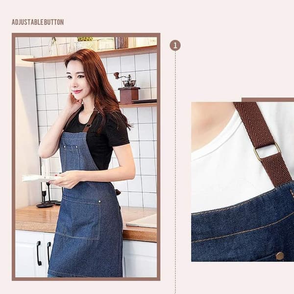 Denimforklæde, Unisex Justerbart Smækforklæde med 3 Lommer, Madlavningsforklæde KLB