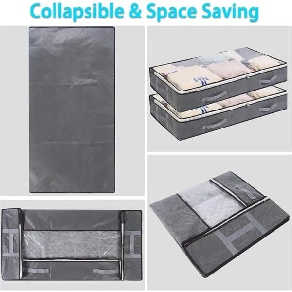 3-pack Under Bed Storage Bags, Foldable 75L Large Clothes Storage Containers with Clear Window and Handles, Grey