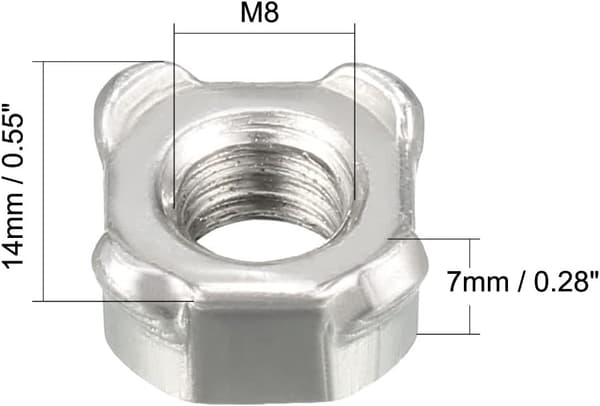 Weld Nuts M8 Square Coarse Carbon Steel Machine Screws Silver Pac