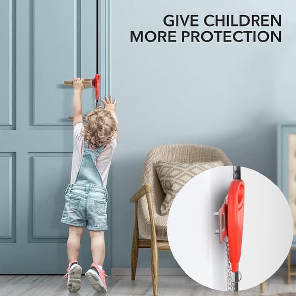2 Door Locks - Security Lock for Interior Doors, Travel Lock - No Drilling, Anti-theft - for Hotels, Home - Red