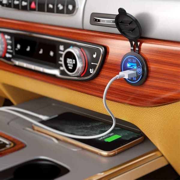 2 stk QC3.0 Dobbelt USB Biloplader 12V/24V Cigarettænderudtag med Blåt Lys Touch Switch