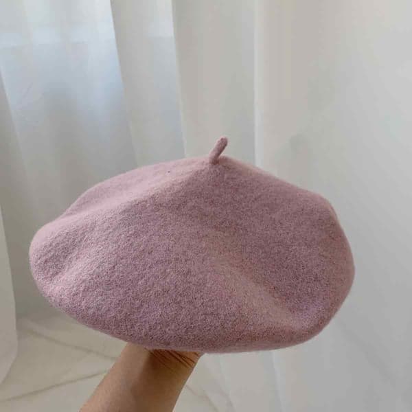 Höst/vinter ullhatt för kvinnor, målarhatt, ullhatt enfärgad lila rosa