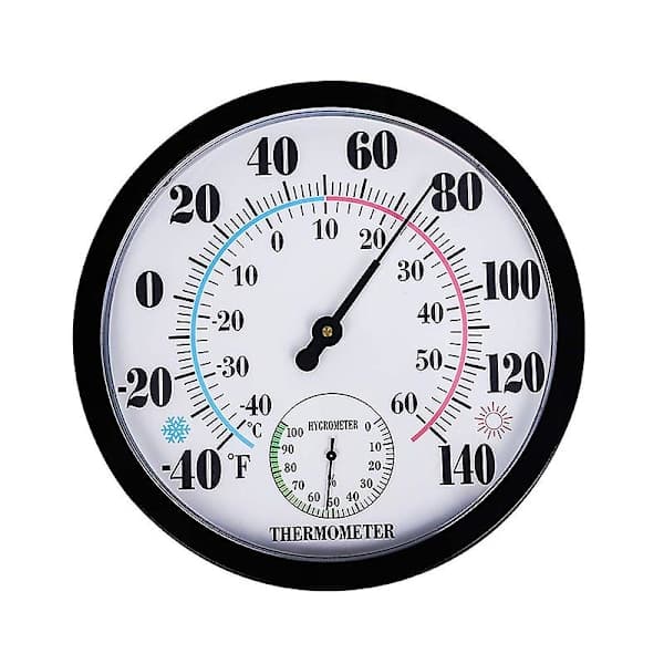 25 cm rund termometer med hygrometer stor inomhus utomhus väggvädertermometer ingen vit Vit White