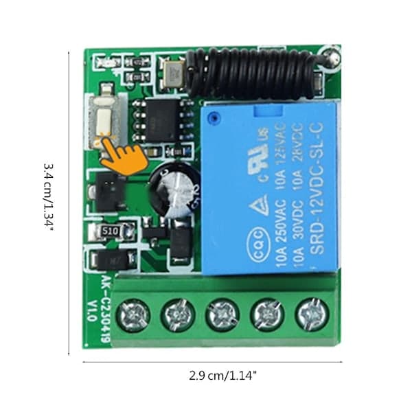 433MHz Remote Control 12V 10A Wireless Remote Switch 1-Channel Relay Module White