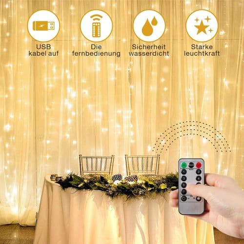 LED String Lights, Light Curtain 300 LED USB Warm White