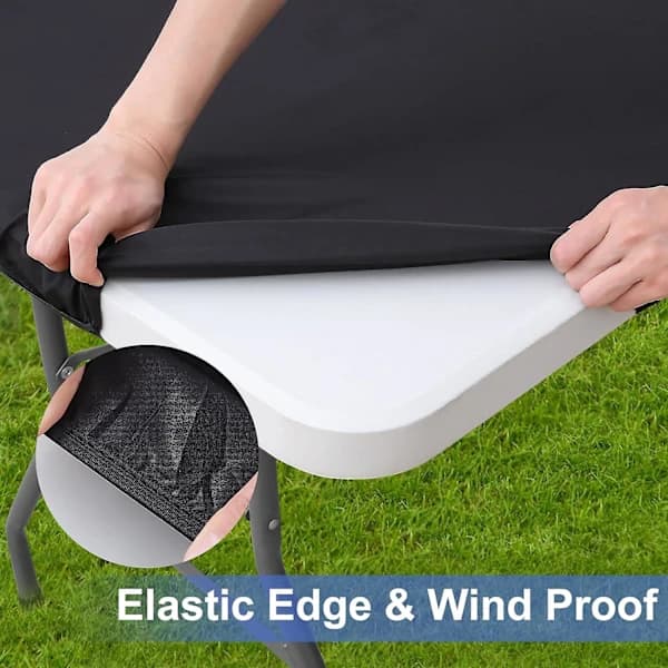 Rektangulær duk, vanntett polyester elastisk tilpasset duk, passer til 6 fot sammenleggbart bord camping, utendørs (svart, 76,20 cm x 182,88 cm) (FMY)