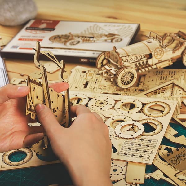 Wooden Mechanical Train Model Building Kit 3D Puzzle Educational Assembly Toy-FF-