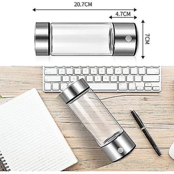 Hydrogen Water Bottle Generator with SPE Chamber Technology, USB Rechargeable Borosilicate Glass Ionizer for Office Travel Work