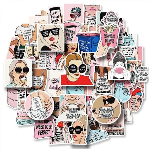 Cartoon Creative Funny Text Decals, 50-pack, Waterproof and UV Resistant, Perfect for All Your Stuff