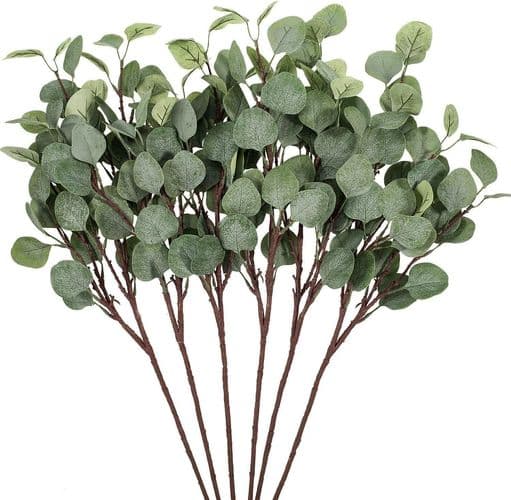 Whaline 6-pakning kunstige sølv eukalyptusgrener 23,5\" spray