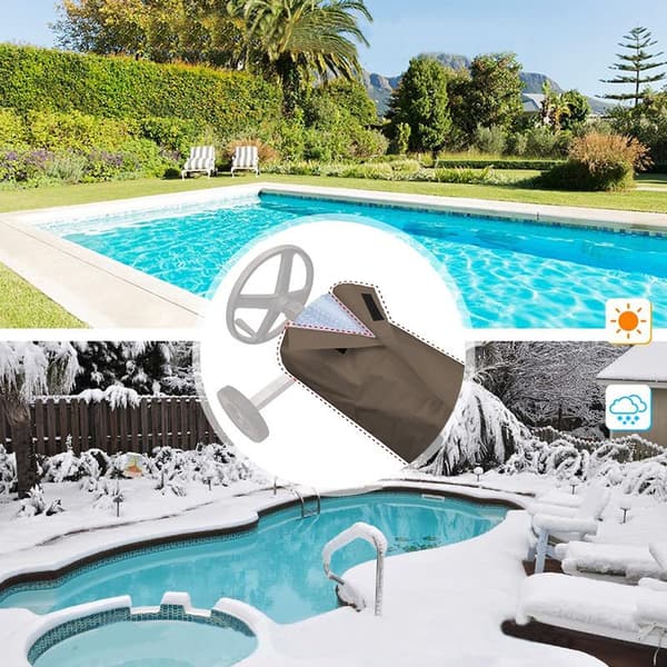 Pool Reel Protective Cover, 210D Oxford Waterproof Tarp, UV Resistant, Windproof, Dustproof, Black, 490x96 cm