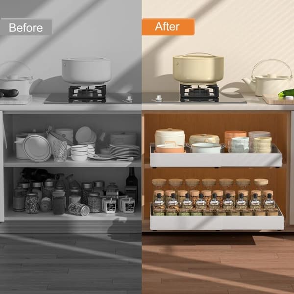 Extendable Kitchen Drawer Telescopic: Adjustable Width Cabinet Organizer (32-50cm W x 43cm D x 7cm H) - No Drilling White