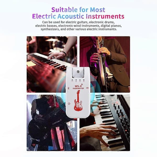 2.4G Trådløst Gitarsystem Oppladbart Gitarsender Mottakersett for Elektrisk Gitar Bass black