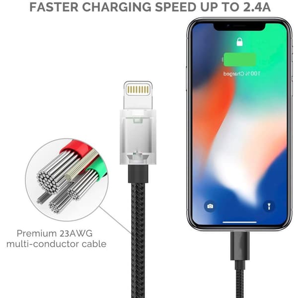 iPhone-opladerkabel 1-pak avanceret fjeder lang sort KLB