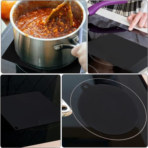 Induction Hob Protector Mats, Heat-Resistant Silicone, Scratch Protection, 5-Piece Set For Induction And Ceramic Hobs, Black