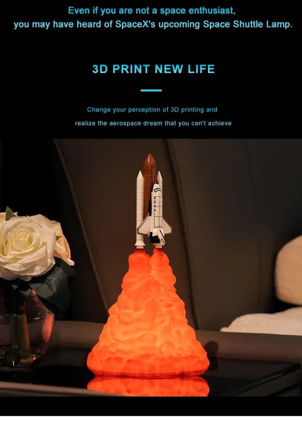 3D-Printed Space Shuttle Night Light USB Rechargeable Night Lamp