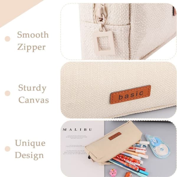 Linen Zipper Pencil Case, Large Capacity, Dark Blue KLB