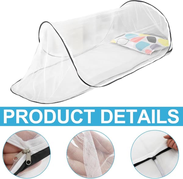 Foldbart Myggenet til Enkelseng, Fint Net, Rejse & Camping Pop-Up Net (Sort) Black