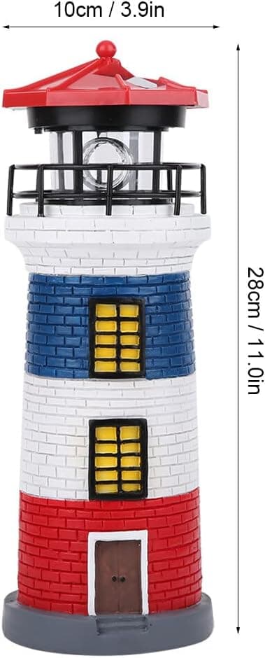 LED solcellefyr statue roterende udendørslys have gård græsplæne håndværkspynt (sort og hvid)