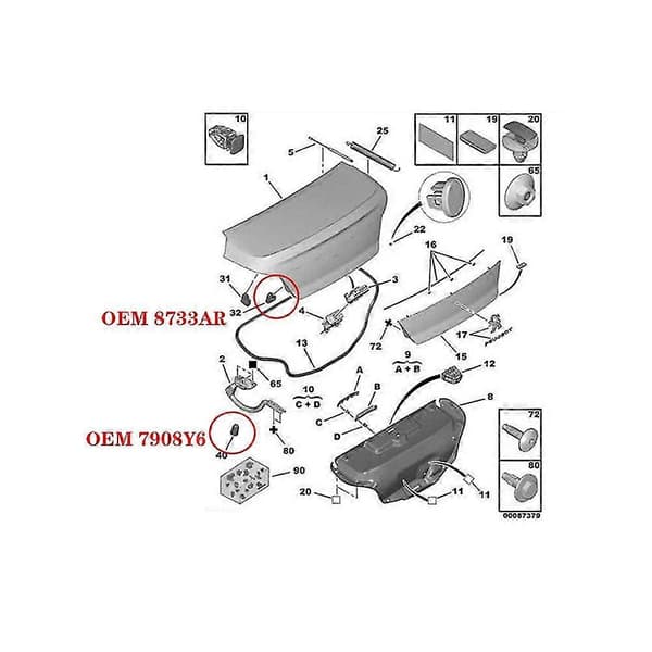 2 pcs Adjustable Stop Block for 508 Trunk Rubber Pier Bonnet Buffer Block Limit Block 8733AR 7908Y6 -Sy