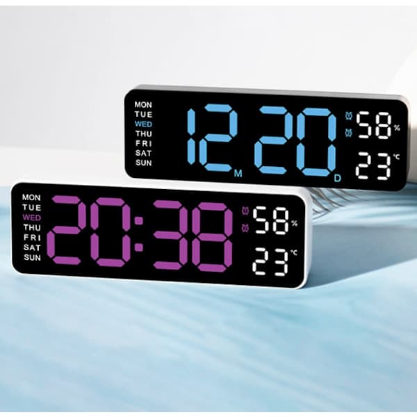 Large Digital Wall Clock, Extra Large LED Display, Automatic Daylight Saving Time, Date, Indoor Temperature, 24-Hour Electronic Wall Clock