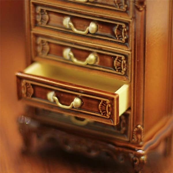 Miniatyr Byrå Sovrum Sängbord Förvaringslåda Skåp Modell Scendekor