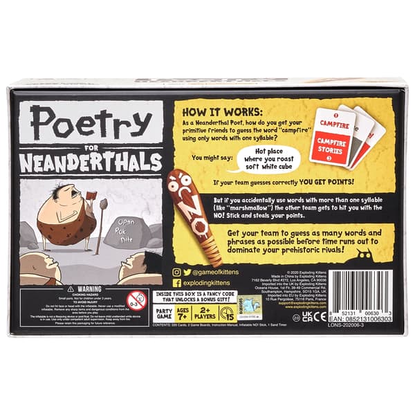 Poesi for Neandertalere Selskabsspil af Exploding Kittens, 15 minutter, alder 7 og opefter, 2+ spillere.