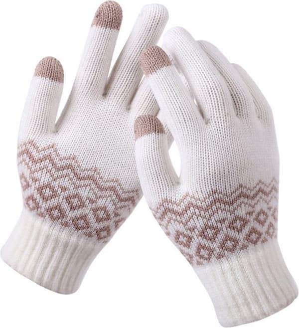 Winter Knitted Gloves, Touchscreen Mittens, Windproof Non-slip Fleece Lined, White