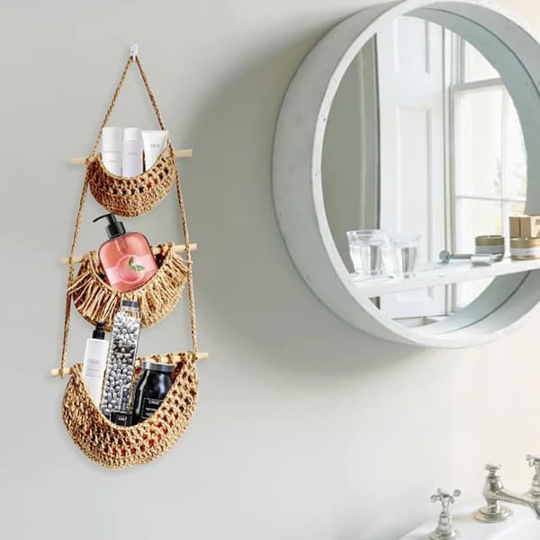 3-Layer Wall Hanging Fruit Basket Stylish Detachable Mesh Storage Bag for Kitchen White White