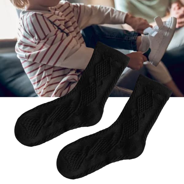 Bomuldsstrømper til børn, behagelige, varme, retro preppy mid-calf strømper til vinter efterår, sorte M