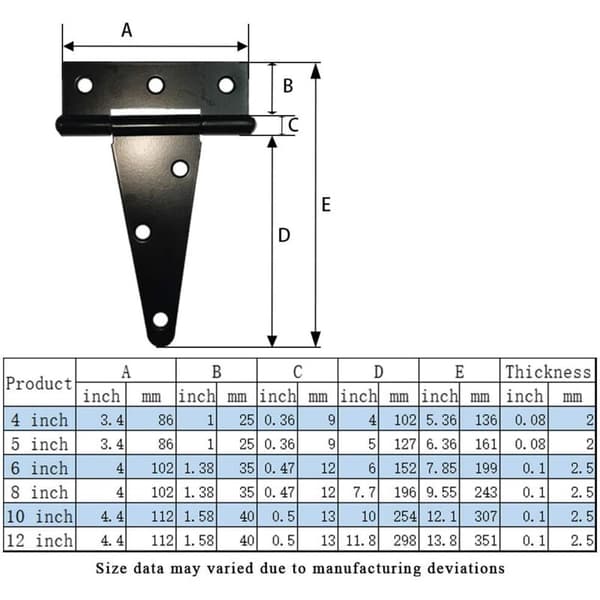 Heavy Duty T-Hinge, Barn Hinge, Fence Hinge, Stainless Forged Hinge, All Sizes, Black (6 Pcs, 4 Inch)