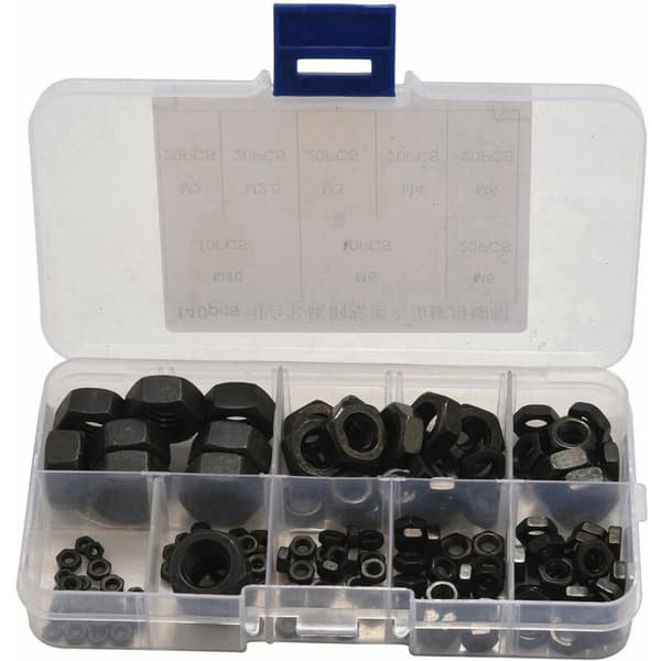 140 pcs M2-M10 Black Steel Hex Nuts with Nylon Insert Self-Locking Lock Nuts