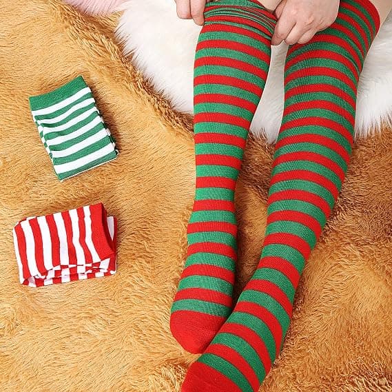 3 Pairs Women's Striped Thigh High Socks