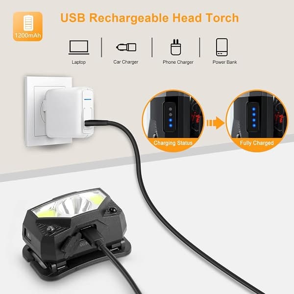 5W sterkt lys USB oppladbar induktiv hodelykt utendørsfiske