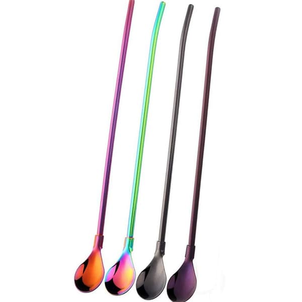 Drinking Straws, Spoons, Stainless Steel Drinking Straws with Spoons