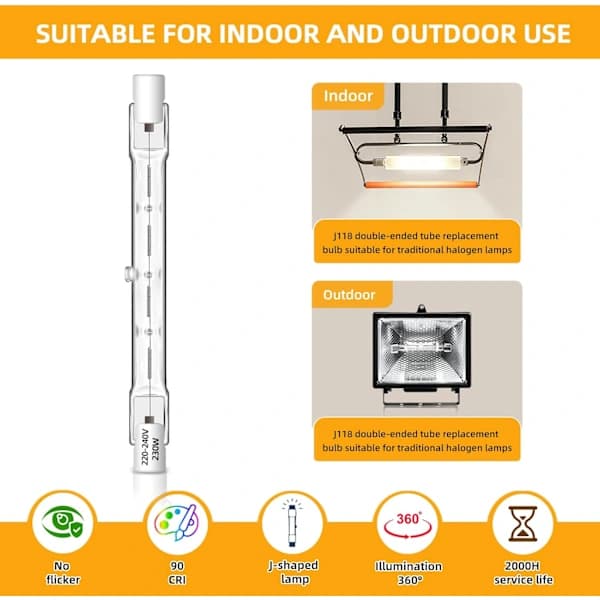 R7S 118mm Linear Halogen Bulbs 240W Dimmable 2700K Warm White 4650LM for Projector Home Office Lighting 6-Pack