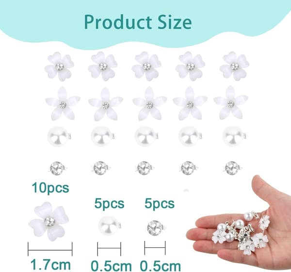 Små blomsterhårnåle, mini diamantperle, til kvinder og piger, 20 stk. hvide