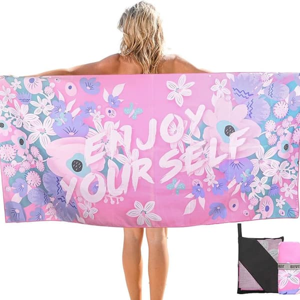 Microfiber strandhåndklæde med blomstermønster, hurtigtørrende og sandfrit