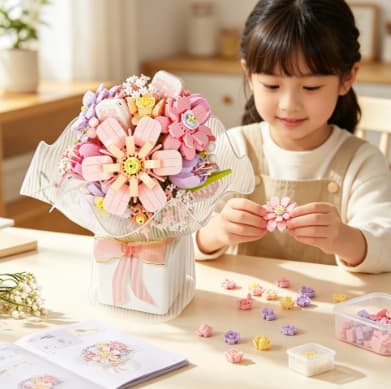 DIY Byggeklosser Blomsterbukett, Evig Blomstergave til Pynt