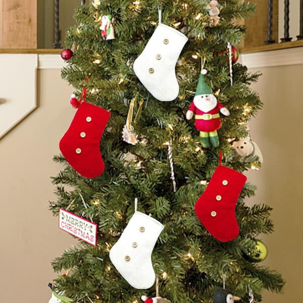 2 Pcs Christmas Decorations Knitted Christmas Stocking Pendants (Red, White)