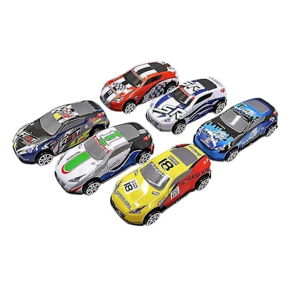 6 st järnskal leksaksbil legering graffiti glidande bak mini järnbil [CO]