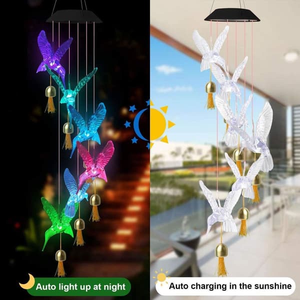 Solar Hummingbird Wind Chime Design with Bells